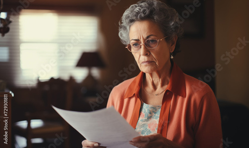 Mature Senior Older Woman Worried Reading Letter photo