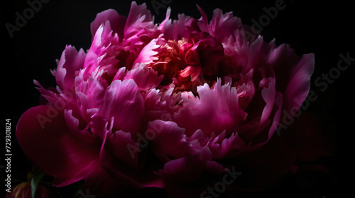 Peony blooms in a lush garden from unique perspectives