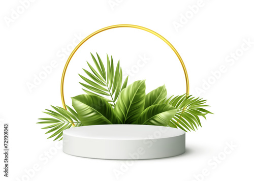 Product Podium with Tropical Palm Leaves