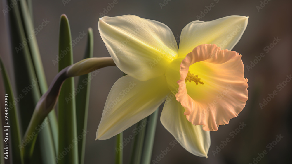 Obraz premium beautiful Daffodil bloom illuminated by the warm, golden hour light