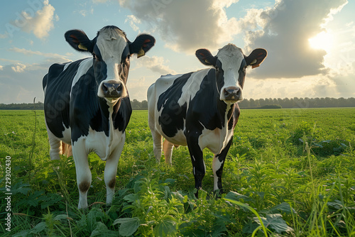 Two cows standing in field