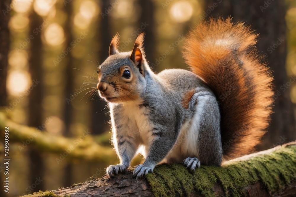 the trunk of a large tree pulls a paw for a mushroom