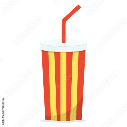 Fast food Soda drink in paper cup striped yellow and red