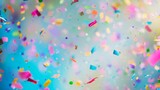 Colorful confetti and ribbons flying in the air. Abstract background. AI.
