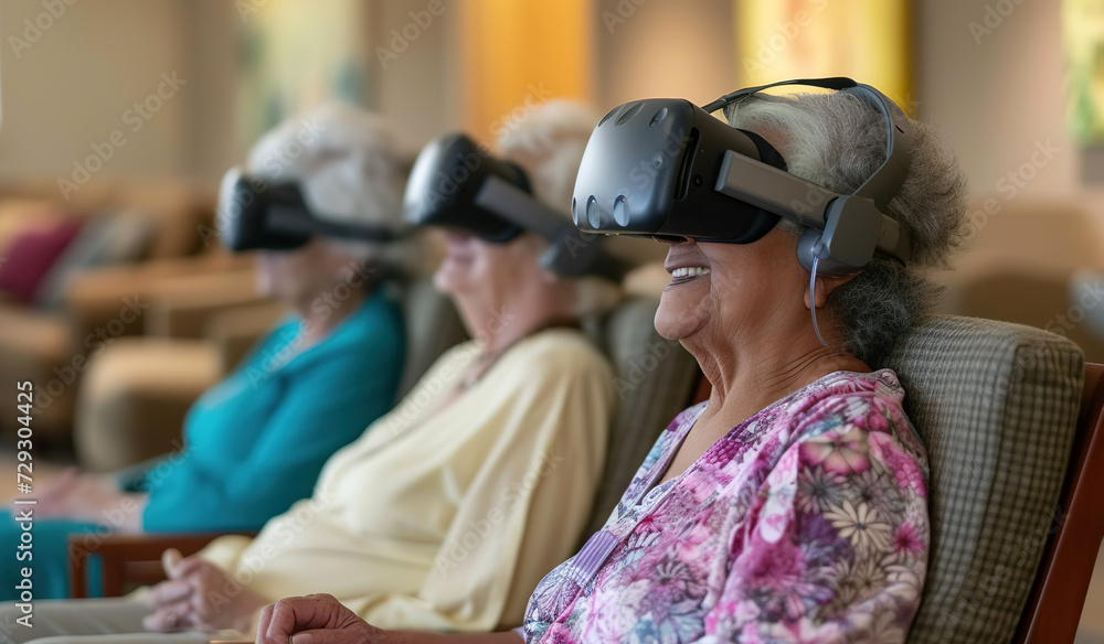 group of patient using VR headset for experience relax