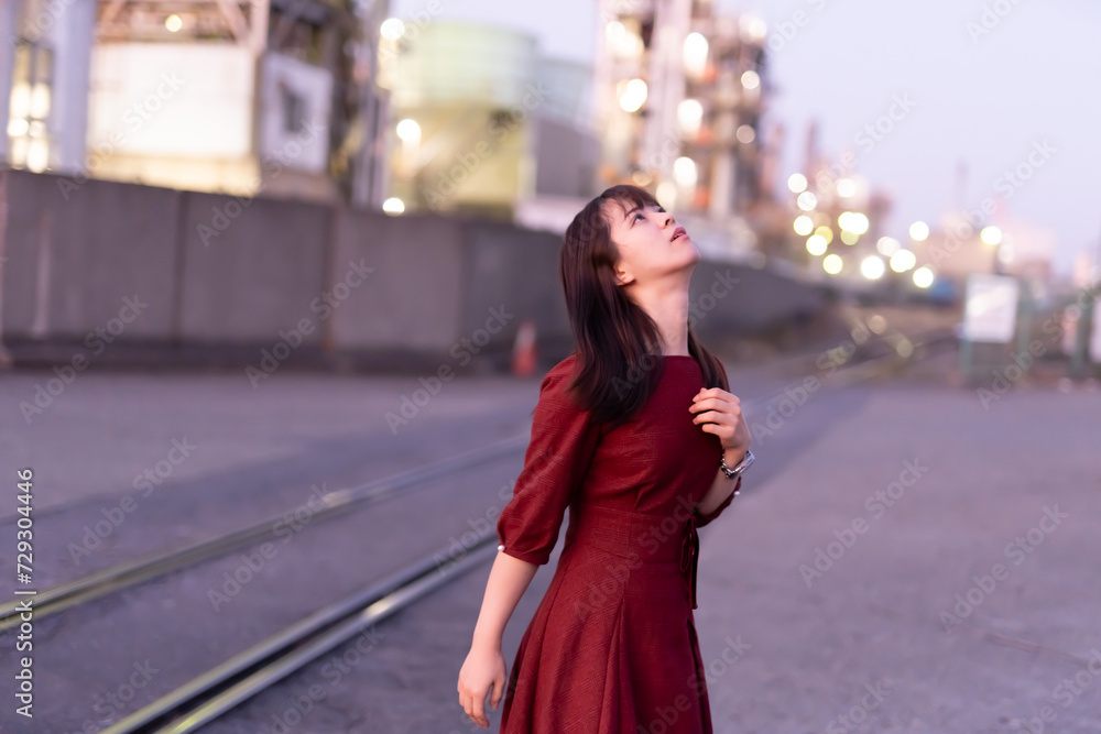 Fototapeta premium 工場と女性