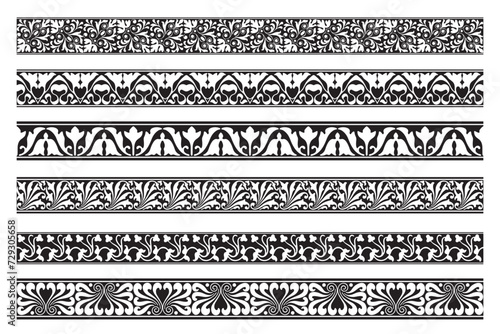 Set of decorative seamless ornamental border - Vector calligraphic border