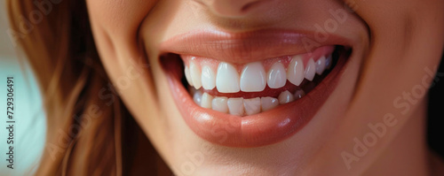 Beautiful female smile after teeth whitening procedure. Dental care. Dentistry concept.