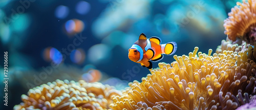 wallpaper of a clown fish coral reef   macro underwater scene  view of coral fish  underwater diving