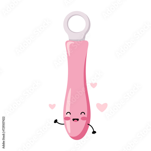 Cute vibrating bullet. Sex toy for women. Happy kawaii character. Vector flat illustration.