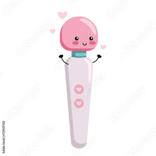 Cute vibrator. Sex toy for women. Happy kawaii character. Vector flat illustration.