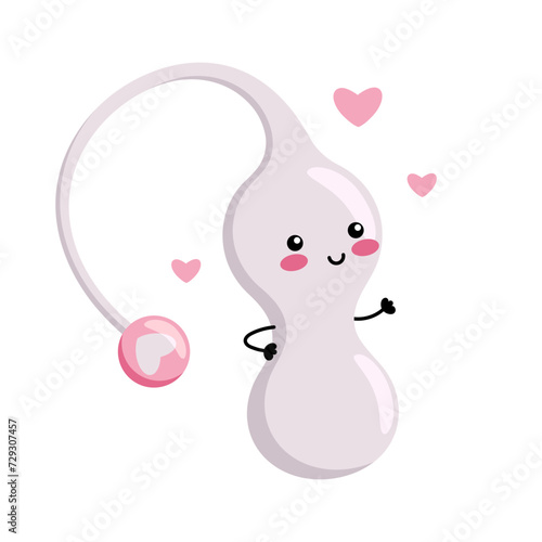 Cute vaginal balls. Sex toy for women. Happy kawaii character. Vector flat illustration.