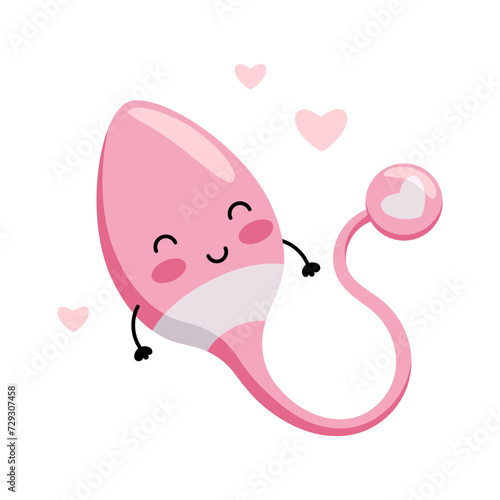 Cute vibro egg. Sex toy for women. Happy kawaii character. Vector flat illustration.