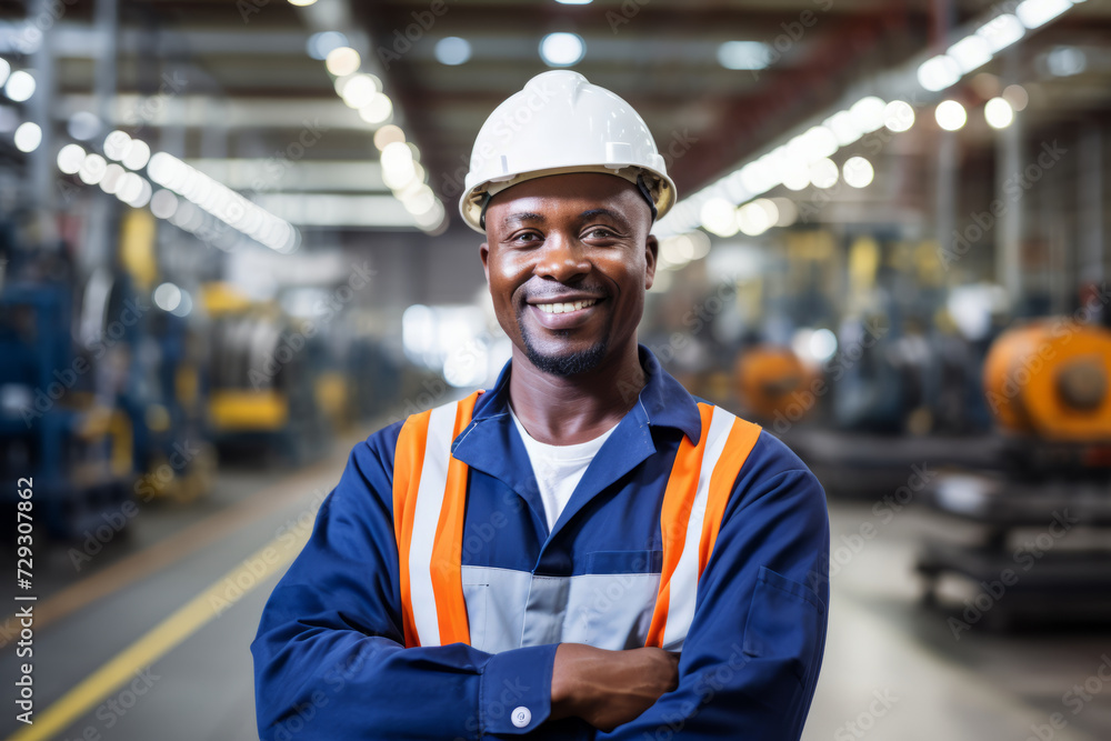 Experienced Production Supervisor in safety gear, monitoring the efficient workflow in a busy industrial setting Experienced Production Supervisor in safety gear, monitoring the efficient workflow in a busy industrial setting