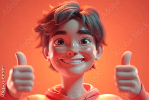 Malik's animated character gestures at a classroom on a red background. 3d illustration photo