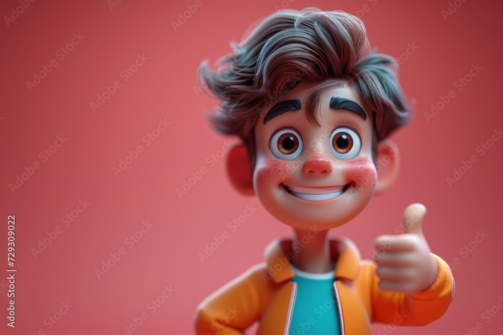 Malik's animated character gestures at a classroom on a red background. 3d illustration