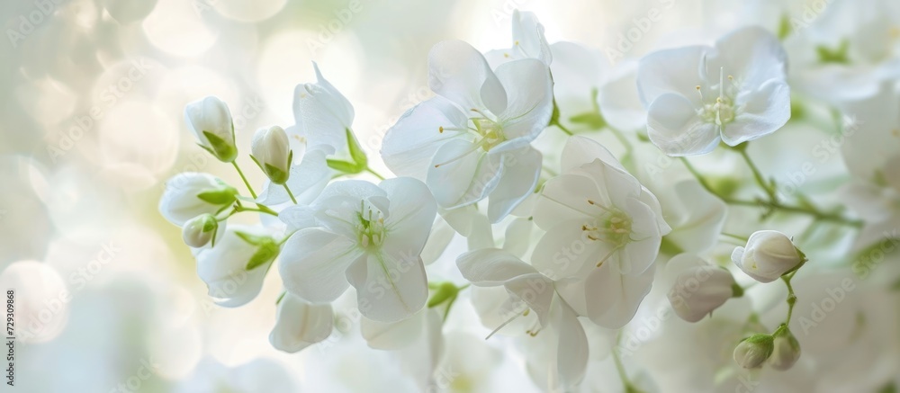 Close-up of white Antigonon leptopus flowers, nature wallpaper