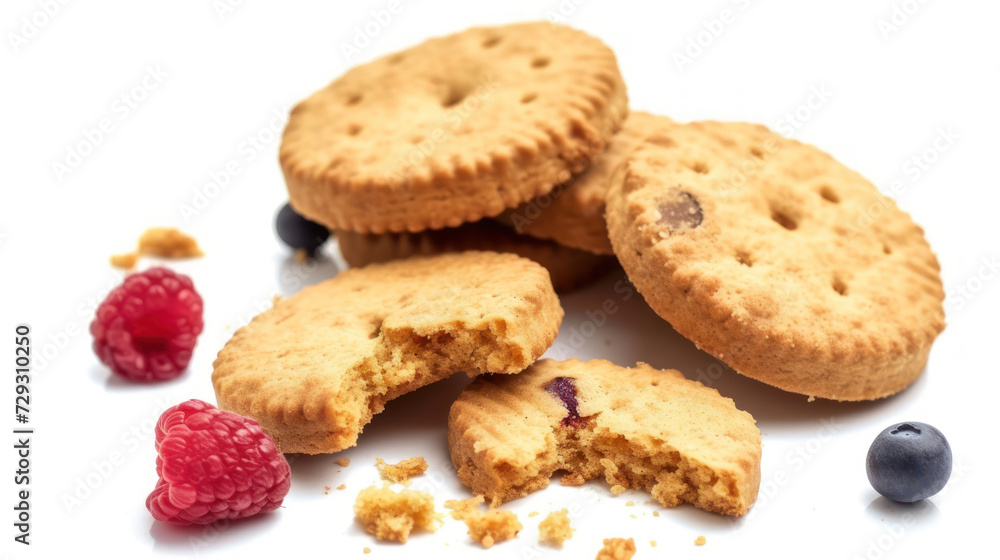 Integral biscuit with fruit isolated on white background. Integral biscuit with fruit isolated on white background.