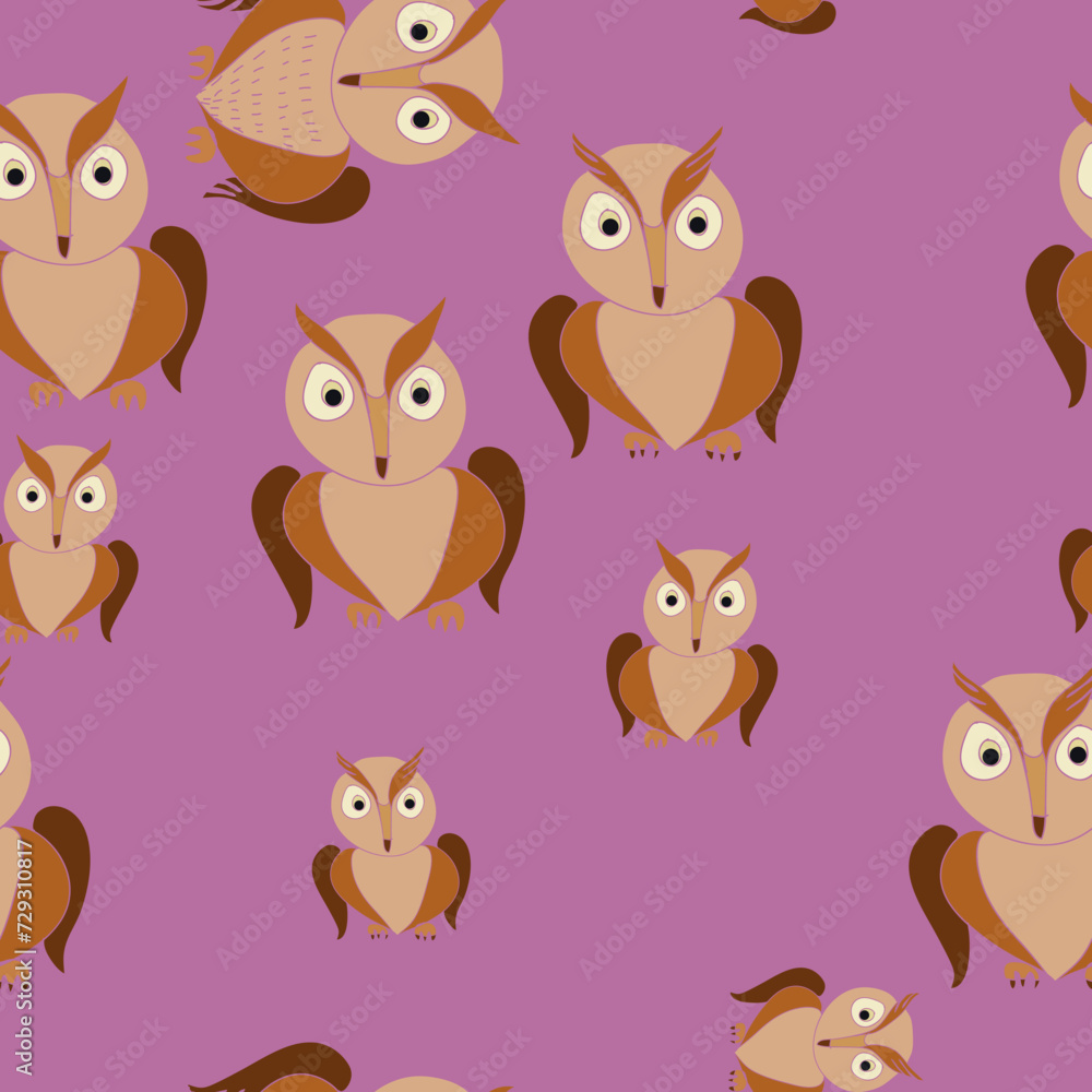 Naklejka premium Seamless composition colored owls. Hand drawn.