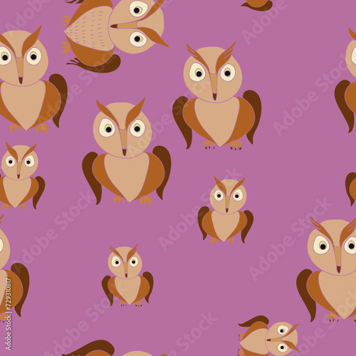 Seamless composition  colored owls.  Hand drawn. © bicicletta