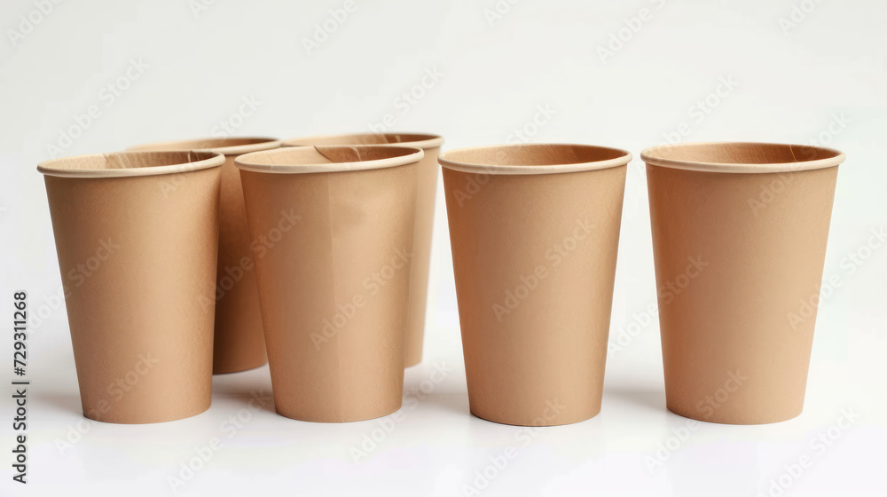 Set group empty brown paper cup isolated, eco friend. Set group empty brown paper cup isolated, eco friend.