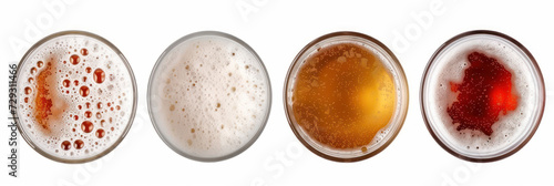 Set glass of beer with bubble isolated on white background, top view. photo