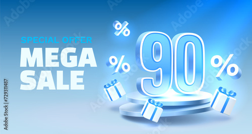 Mega sale special offer, 90 off sale banner. Sign board promotion. Vector illustration