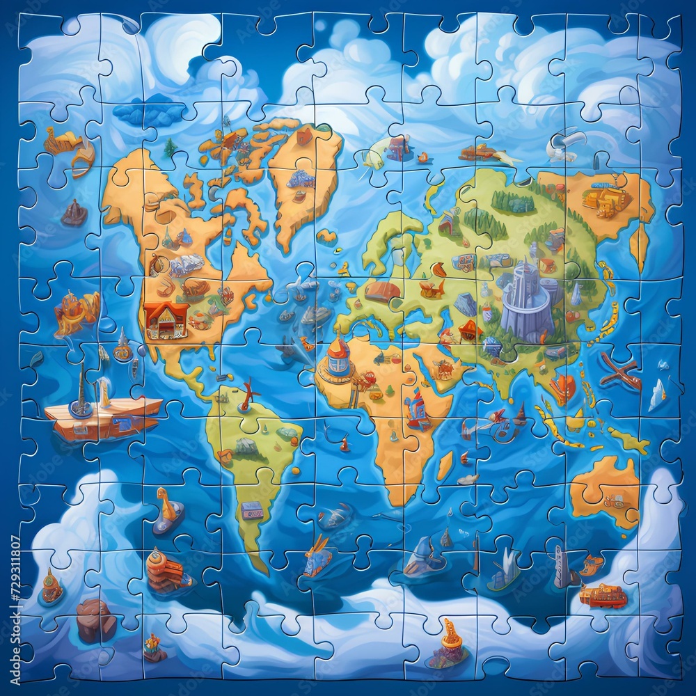 Map of the world puzzle, AI generation