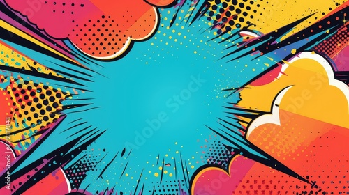 Cartoon explosion with empty space for text on yellow pop art background