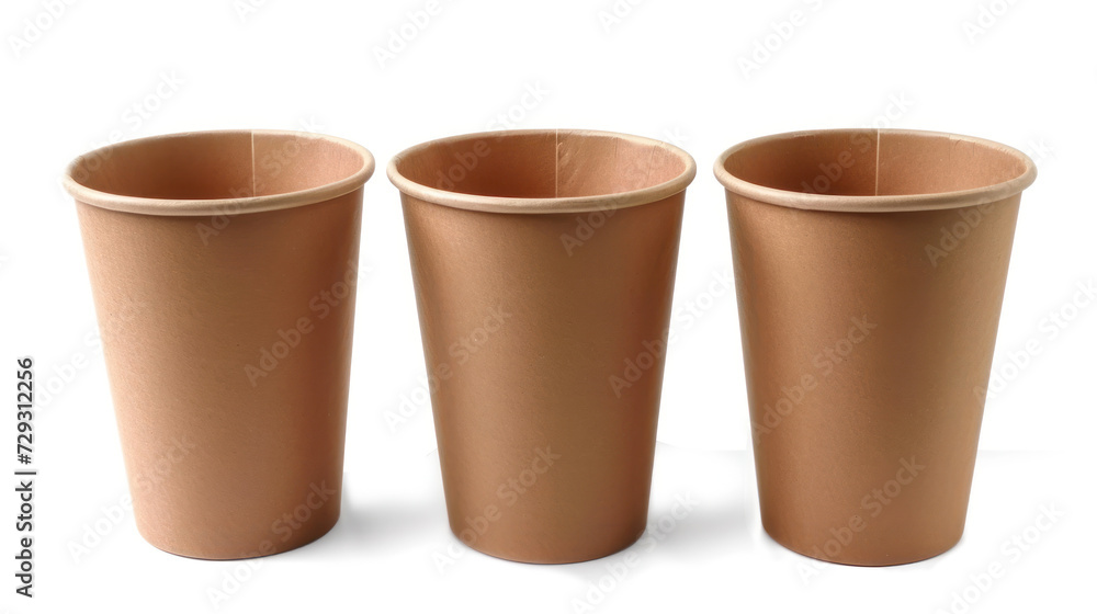 Set group empty brown paper cup isolated, eco friend. Set group empty brown paper cup isolated, eco friend.