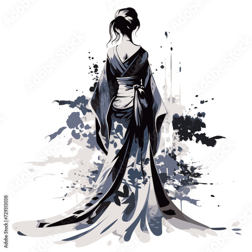 silhouette of woman with kimono