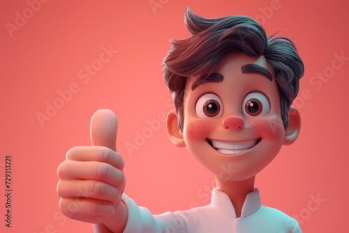 Malik's animated character gestures at a classroom on a red background. 3d illustration photo