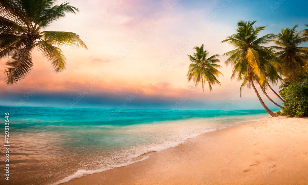 beautiful beach and palm trees. Selective focus.