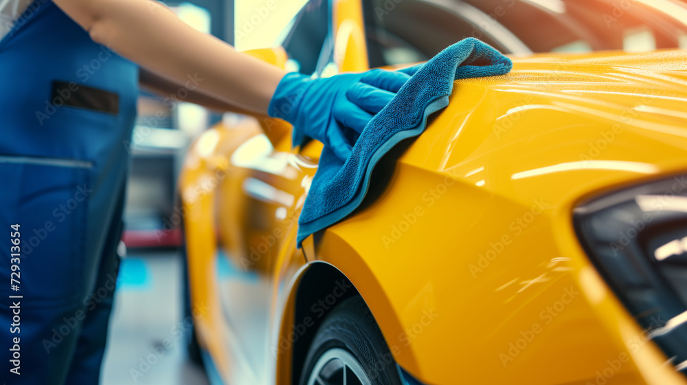 Young beautiful girl washing a car Young beautiful girl washing a car