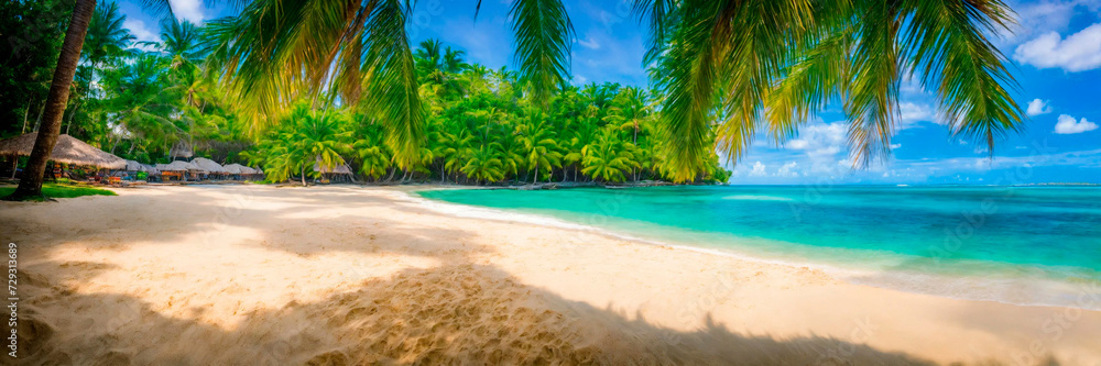 beautiful beach and palm trees. Selective focus.