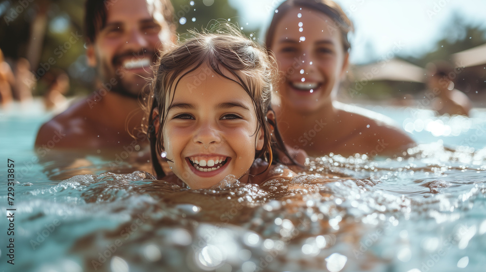 Obraz premium Happy family having fun in the pool.