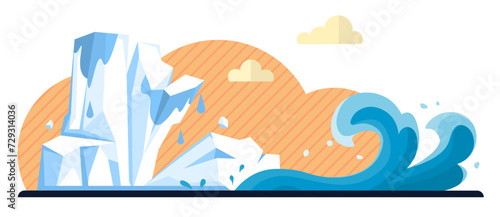 Glaciers vector illustration. Glaciers metaphorically echo whispers Earths frozen legacy The glacial concept illuminates interconnected dance frozen wonders Icy mountain peaks and glaciers paint