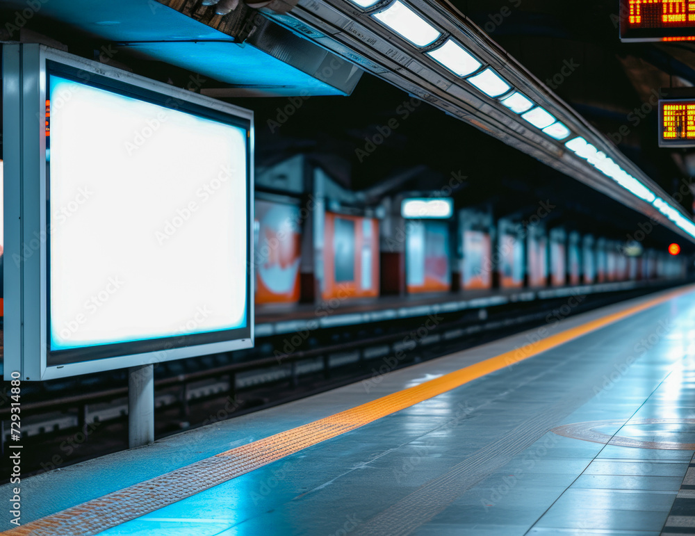 Naklejka premium Billboard poster on metro station, subway billboard mockup