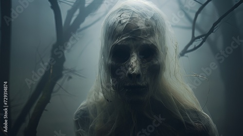 Eerie Ghostly Face Emerging from Mist