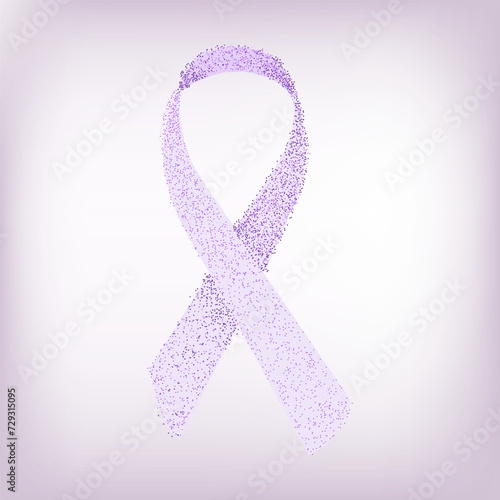 Purple ribbon. Symbol of general awareness Epilepsy, Fibromyalgia, Harmony, Lupus, Domestic Violence, Thyroid Cancer, Crohn s Disease, ADD. Isolated on light colored background. Vector illustration