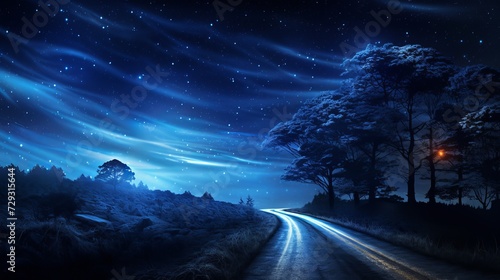 Eerie Nighttime Horror on a Lonely Road with a Starry Sky