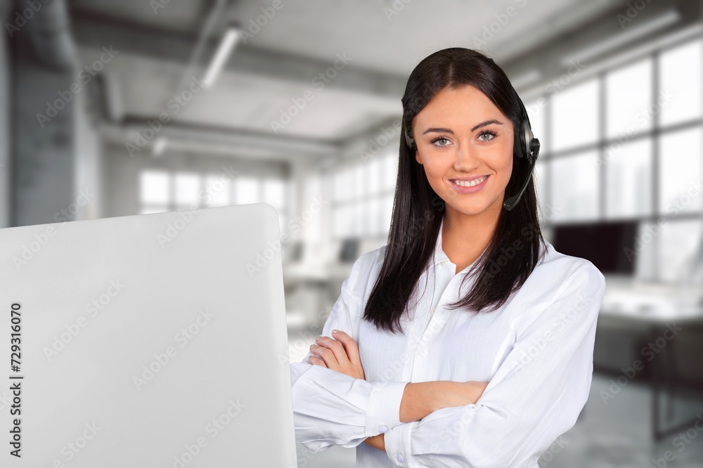 Beautiful young fwmale worker in customer service Beautiful young fwmale worker in customer service