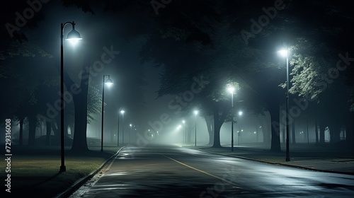Eerie Nighttime Horror on a Lonely Road with a Starry Sky