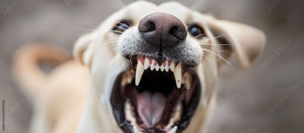 Dog displaying teeth and fangs as a warning signal.