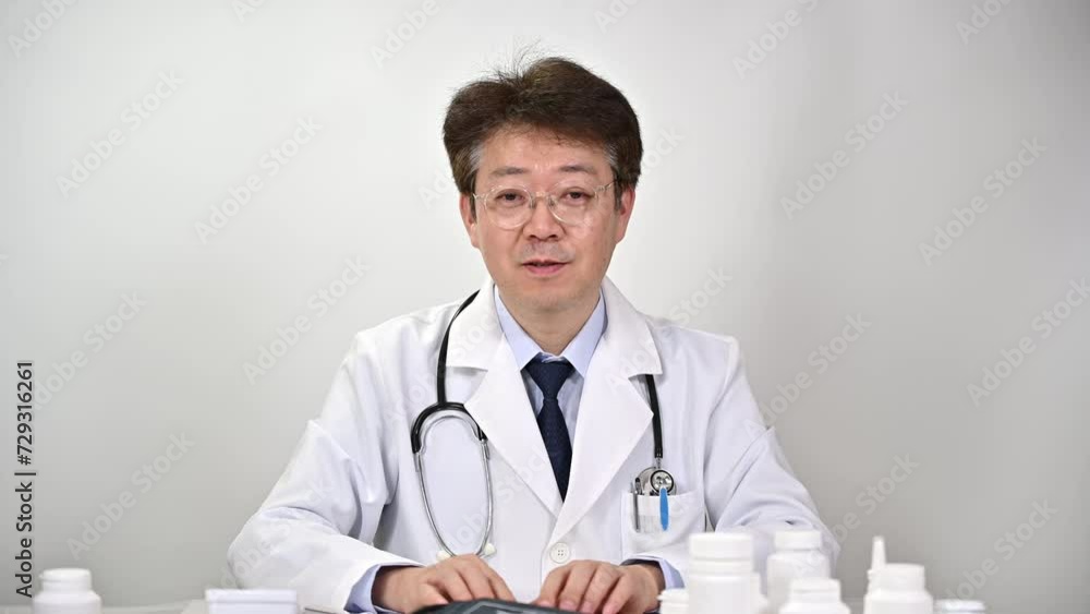 비대면 진료를 하고있는 중년의 아시아인 의사 비대면 진료를 하고있는 중년의 아시아인 의사