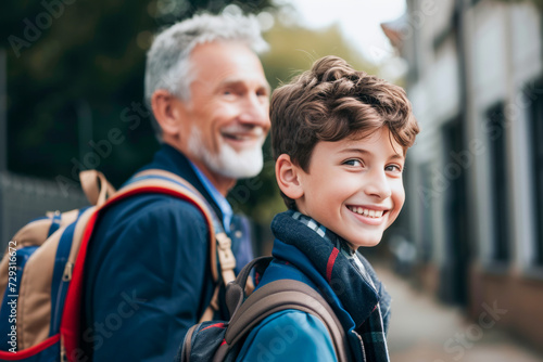 Generations on the Go: A heartwarming image of a grandfather and grandson walking together, capturing the bond between generations, the joys of family time