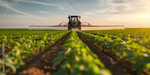Precision Agriculture: Tractor Spraying Soybean Field with Pesticides