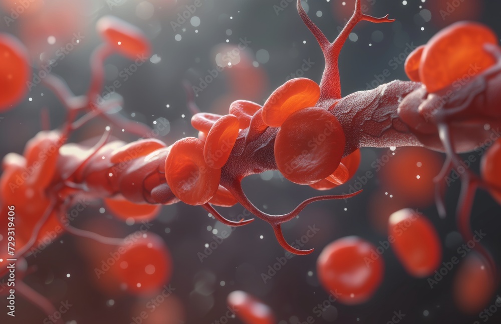 Flowing red blood cells through a vein in a 3D medical illustration ...