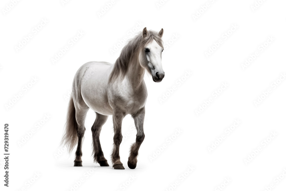 Fototapeta premium white arabian stallion standing isolated over a white background
