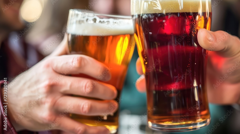 Beer glasses. Meeting friends. Hands close-up. Cheers to the friends who become family, glasses touching in unity. Beer glasses. Meeting friends. Hands close-up. Cheers to the friends who become family, glasses touching in unity.